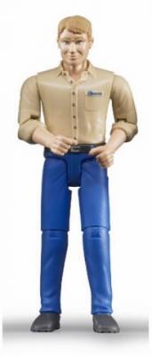 BRUDER 60006 B-world figurka muž blondýn s nízkými botami, modré kalhoty