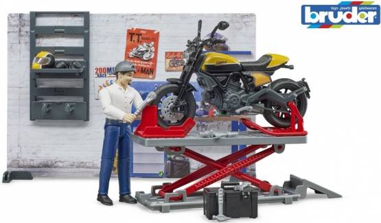 BRUDER 62102 Bworld motocyklový servis s figurkou a motorkou Ducati