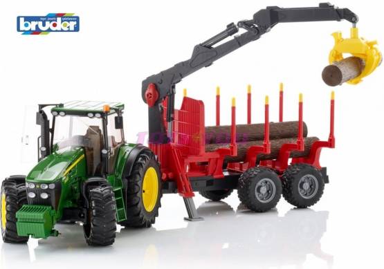 BRUDER 3054 Traktor John Deere s přívěsem na klády