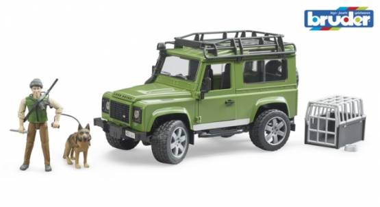 BRUDER 2587 Land Rover Defender s figurkou myslivce a psa