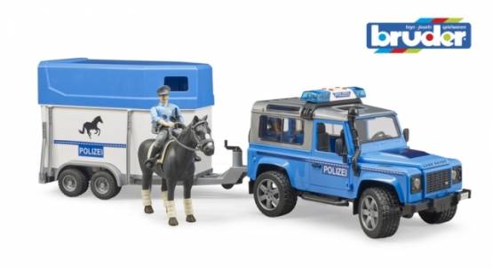 BRUDER 2588 Auto Land Rover s přepravníkem na koně a policistou
