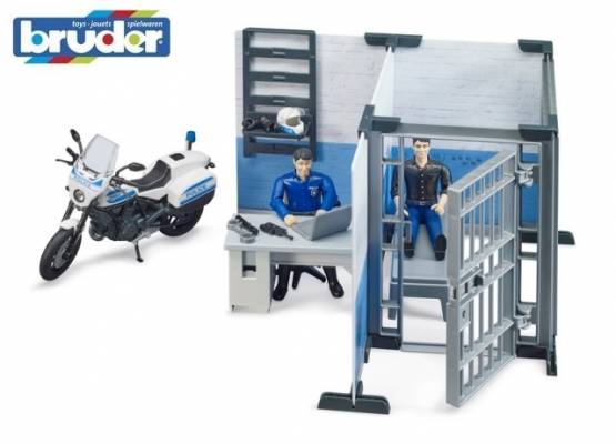 BRUDER 62732 Policejní stanice s policistou, zločincem a motorkou